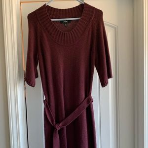 Wine color sweater dress, knee length w short sleeves